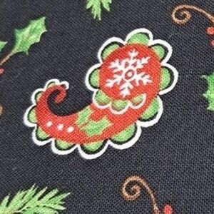 Blank Quilting Christmas‎ Fabric Paisley Holly Pine Black Cotton 1 yard
